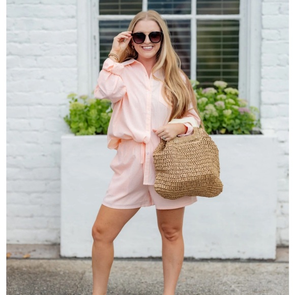 Free People Look A Like Classic Striped Beachy Short Set - Picture 1 of 5